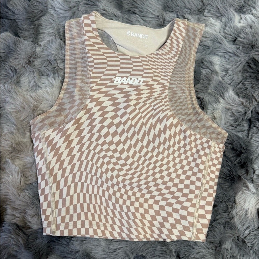 Bandit Women's Beige Checkered Crop Tank Top